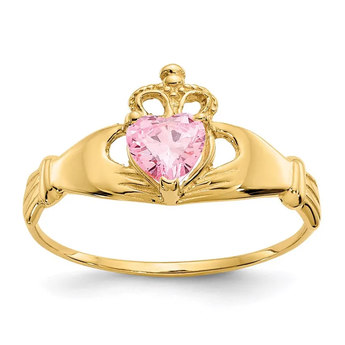 Goldia Rings 14K Yellow Gold CZ October Birthstone Claddagh Heart Ring