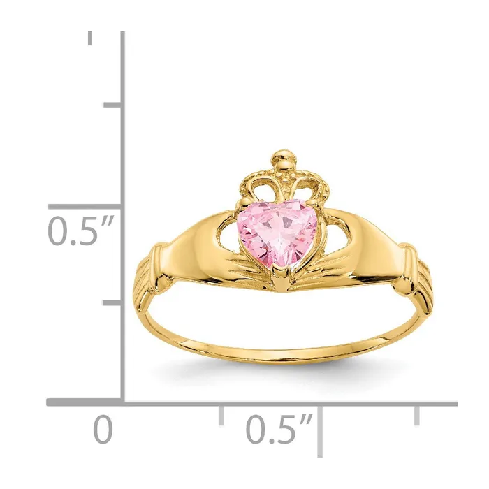 Goldia Rings 14K Yellow Gold CZ October Birthstone Claddagh Heart Ring