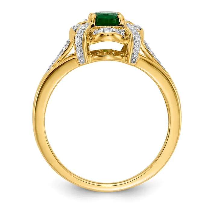 Goldia Rings 14K Yellow Gold Real Diamond and Oval Emerald Ring