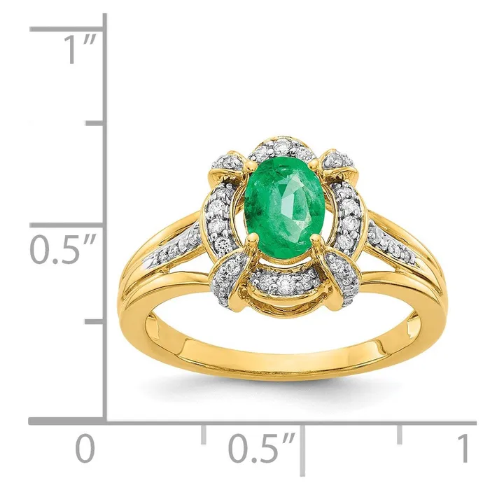 Goldia Rings 14K Yellow Gold Real Diamond and Oval Emerald Ring