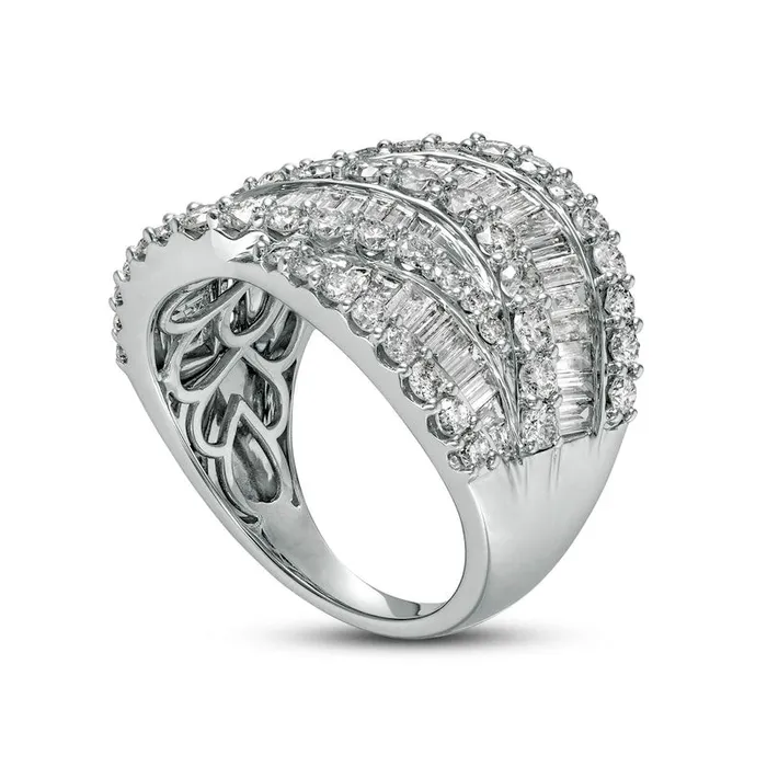 Goldia Rings 30 CT TW Composite Natural Diamond MultiRow Crossover Ring in Solid 10K White Gold Goldia Rings 30 CT TW Composite Natural Diamond MultiRow Crossover Ring in Solid 10K White Gold