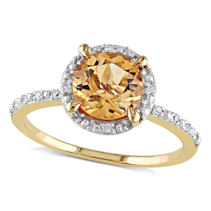 Goldia Rings 70mm Citrine and Natural Diamond Accent Frame Ring in Solid 10K Yellow Gold Goldia Rings 70mm Citrine and Natural Diamond Accent Frame Ring in Solid 10K Yellow Gold