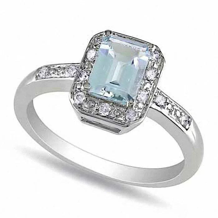 Goldia Rings EmeraldCut Aquamarine and 005 CT TW Natural Diamond Promise Ring in Sterling Silver Goldia Rings EmeraldCut Aquamarine and 005 CT TW Natural Diamond Promise Ring in Sterling Silver