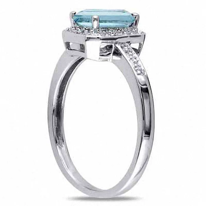 Goldia Rings EmeraldCut Aquamarine and 005 CT TW Natural Diamond Promise Ring in Sterling Silver Goldia Rings EmeraldCut Aquamarine and 005 CT TW Natural Diamond Promise Ring in Sterling Silver