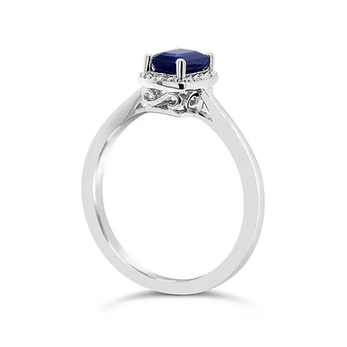 Goldia Rings EmeraldCut Blue Sapphire and Natural Diamond Accent Beaded Frame Ring in Sterling Silver Goldia Rings EmeraldCut Blue Sapphire and Natural Diamond Accent Beaded Frame Ring in Sterling Silver