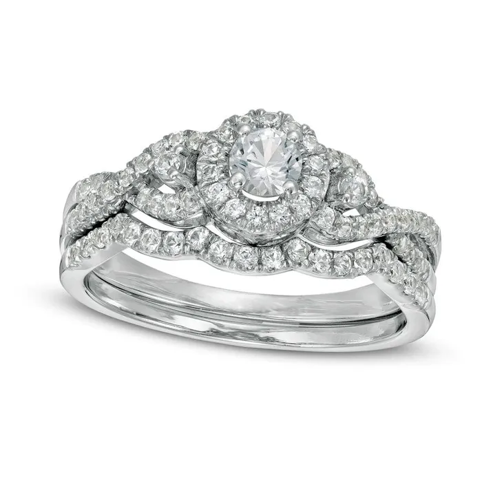 Goldia Rings LabCreated White Sapphire Frame Cascading Shank Bridal Engagement Ring Set in Sterling Silver Goldia Rings LabCreated White Sapphire Frame Cascading Shank Bridal Engagement Ring Set in Sterling Silver