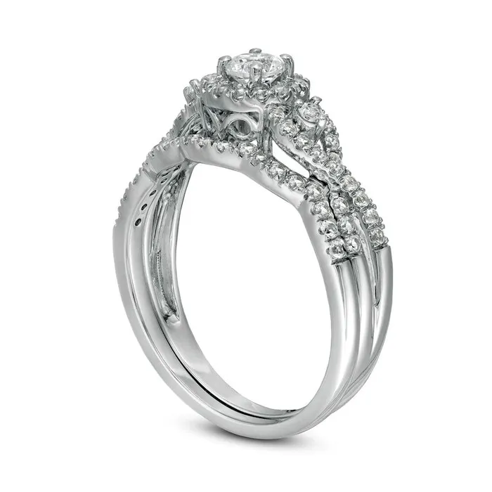 Goldia Rings LabCreated White Sapphire Frame Cascading Shank Bridal Engagement Ring Set in Sterling Silver Goldia Rings LabCreated White Sapphire Frame Cascading Shank Bridal Engagement Ring Set in Sterling Silver