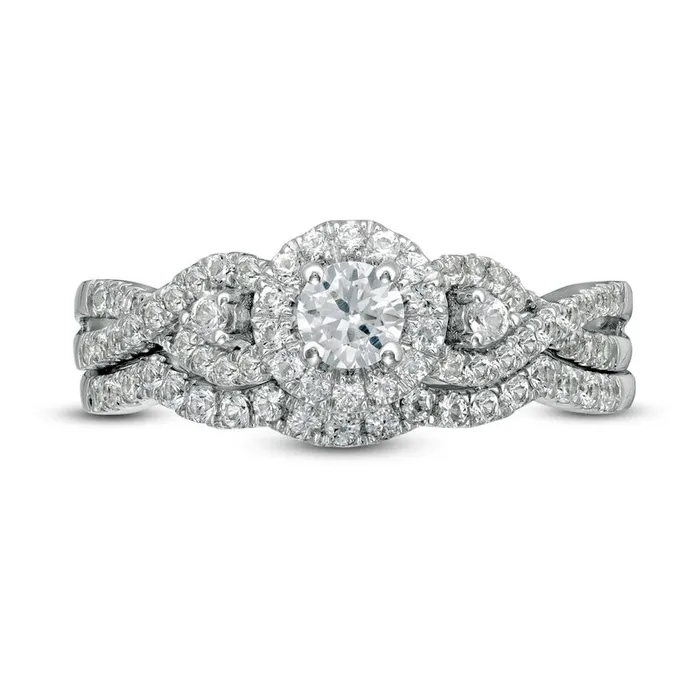 Goldia Rings LabCreated White Sapphire Frame Cascading Shank Bridal Engagement Ring Set in Sterling Silver Goldia Rings LabCreated White Sapphire Frame Cascading Shank Bridal Engagement Ring Set in Sterling Silver