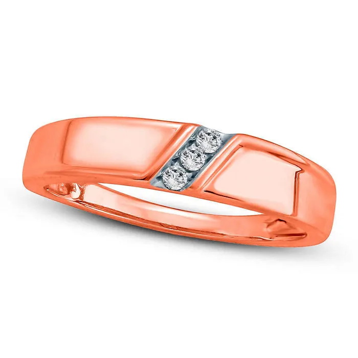 Goldia Rings Ladies 005 CT TW Natural Diamond Three Stone Slant Wedding Band in Solid 10K Rose Gold Goldia Rings Ladies 005 CT TW Natural Diamond Three Stone Slant Wedding Band in Solid 10K Rose Gold