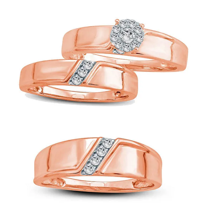 Goldia Rings Ladies 005 CT TW Natural Diamond Three Stone Slant Wedding Band in Solid 10K Rose Gold Goldia Rings Ladies 005 CT TW Natural Diamond Three Stone Slant Wedding Band in Solid 10K Rose Gold
