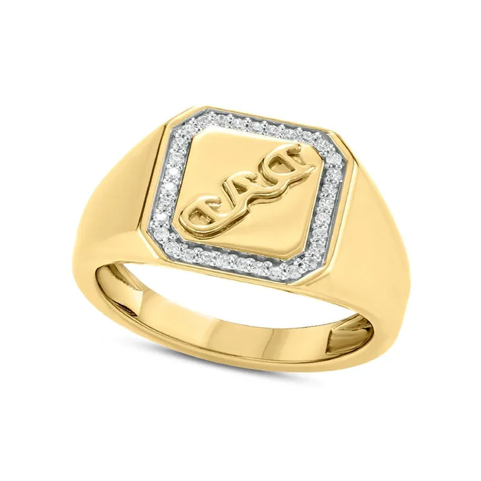 Goldia Rings Mens 010 CT TW Natural Diamond Octagonal Frame Embossed DAD Signet Ring in Solid 10K Yellow Gold Goldia Rings Mens 010 CT TW Natural Diamond Octagonal Frame Embossed DAD Signet Ring in Solid 10K Yellow Gold