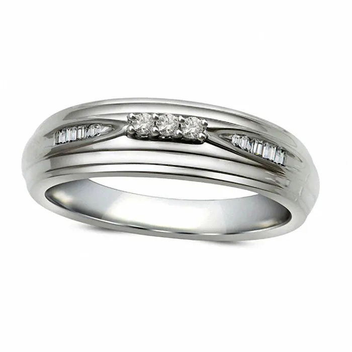 Goldia Rings Mens 010 CT TW Natural Diamond Three Stone Wedding Band in Solid 10K White Gold Goldia Rings Mens 010 CT TW Natural Diamond Three Stone Wedding Band in Solid 10K White Gold