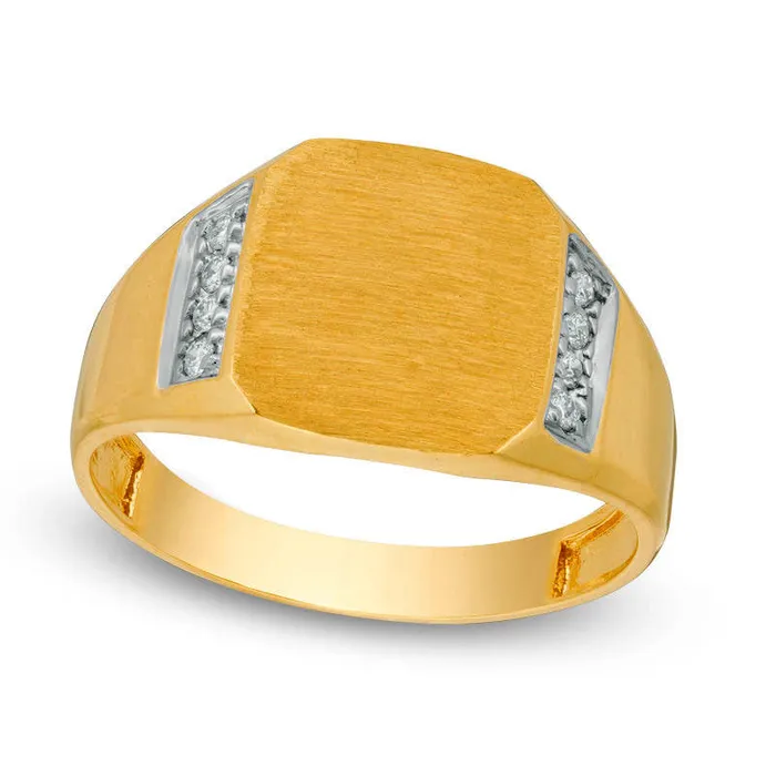Goldia Rings Mens 013 CT TW Natural Diamond Signet Ring in Solid 10K Yellow Gold Goldia Rings Mens 013 CT TW Natural Diamond Signet Ring in Solid 10K Yellow Gold