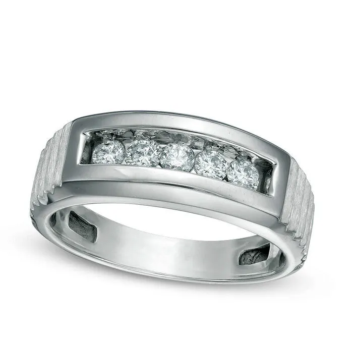 Goldia Rings Mens 025 CT TW Natural Diamond Five Stone Satin Anniversary Band in Solid 14K White Gold Goldia Rings Mens 025 CT TW Natural Diamond Five Stone Satin Anniversary Band in Solid 14K White Gold