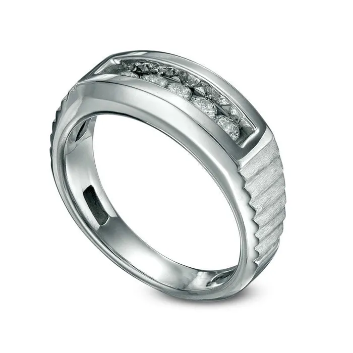 Goldia Rings Mens 025 CT TW Natural Diamond Five Stone Satin Anniversary Band in Solid 14K White Gold Goldia Rings Mens 025 CT TW Natural Diamond Five Stone Satin Anniversary Band in Solid 14K White Gold