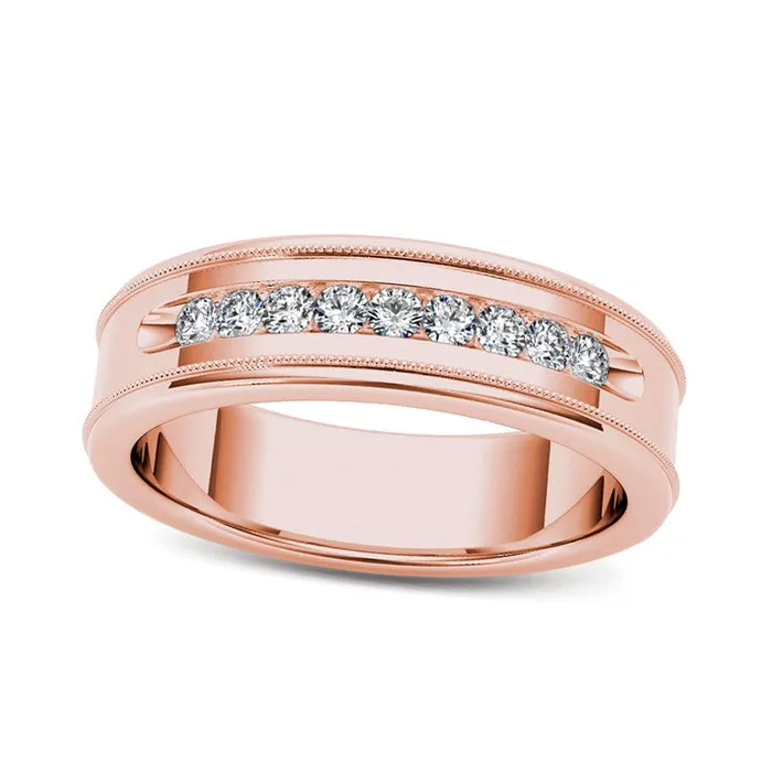 Goldia Rings Mens 033 CT TW Natural Diamond Channel Milgrain Wedding Band in Solid 14K Rose Gold Goldia Rings Mens 033 CT TW Natural Diamond Channel Milgrain Wedding Band in Solid 14K Rose Gold