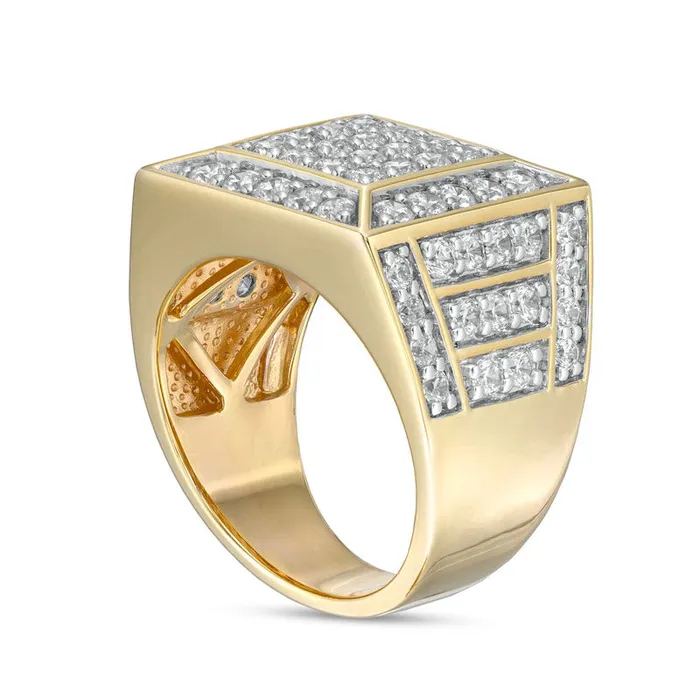 Goldia Rings Mens 30 CT TW Square Composite Natural Diamond Pyramid Frame Horizontal Triple Frame Border Shank Ring in Solid 10K Yellow Gold Goldia Rings Mens 30 CT TW Square Composite Natural Diamond Pyramid Frame Horizontal Triple Frame Border Shank Ring in Solid 10K Yellow Gold