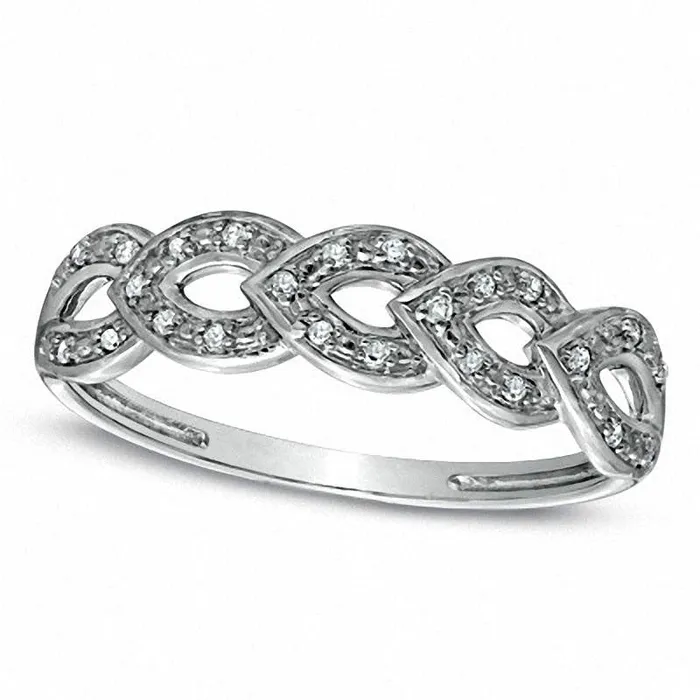 Goldia Rings Natural Diamond Accent Open Interlocking Leaves Ring in Solid 10K White Gold