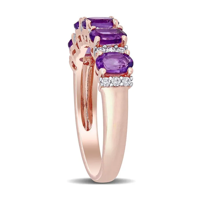Goldia Rings Oval Amethyst and 017 CT TW Natural Diamond Five Stone Ring in Solid 14K Rose Gold Goldia Rings Oval Amethyst and 017 CT TW Natural Diamond Five Stone Ring in Solid 14K Rose Gold