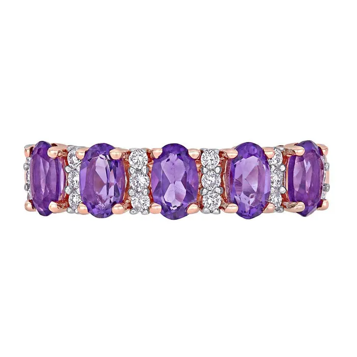 Goldia Rings Oval Amethyst and 017 CT TW Natural Diamond Five Stone Ring in Solid 14K Rose Gold Goldia Rings Oval Amethyst and 017 CT TW Natural Diamond Five Stone Ring in Solid 14K Rose Gold