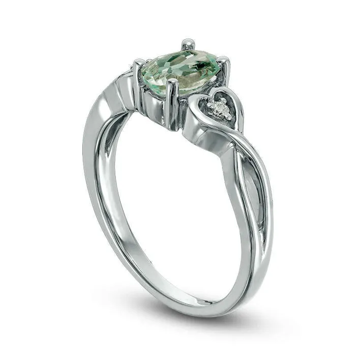 Goldia Rings Oval Aquamarine and Natural Diamond Accent Heart Sides Promise Ring in Sterling Silver Goldia Rings Oval Aquamarine and Natural Diamond Accent Heart Sides Promise Ring in Sterling Silver