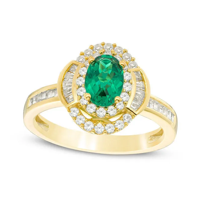 Goldia Rings Oval Emerald and 038 CT TW Natural Diamond Double Frame Collar Ring in Solid 10K Yellow Gold Goldia Rings Oval Emerald and 038 CT TW Natural Diamond Double Frame Collar Ring in Solid 10K Yellow Gold