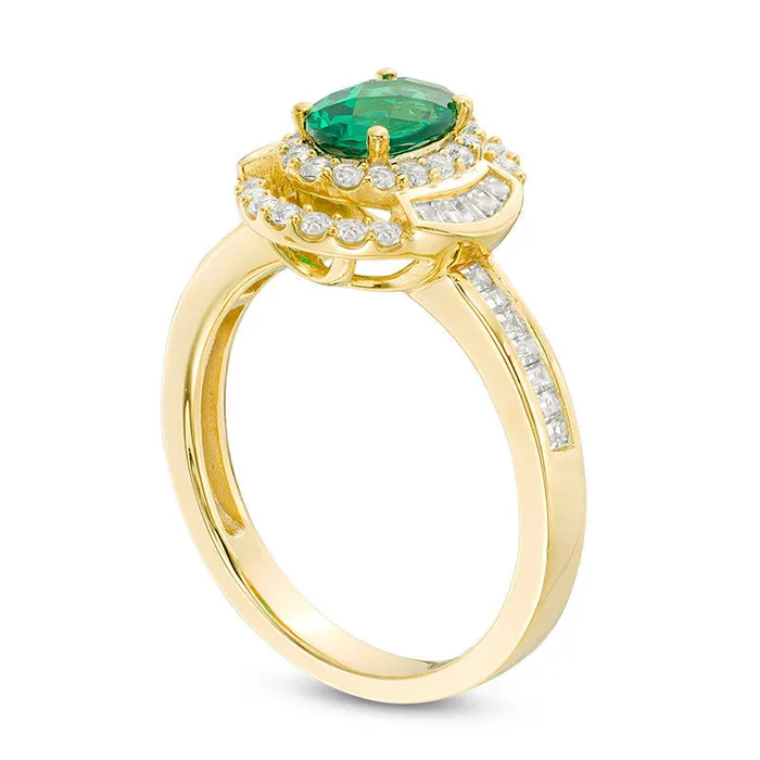 Goldia Rings Oval Emerald and 038 CT TW Natural Diamond Double Frame Collar Ring in Solid 10K Yellow Gold Goldia Rings Oval Emerald and 038 CT TW Natural Diamond Double Frame Collar Ring in Solid 10K Yellow Gold