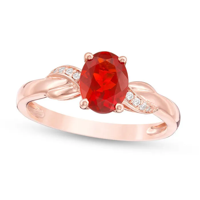 Goldia Rings Oval Fire Opal and Natural Diamond Accent Infinity Knot Ring in Solid 10K Rose Gold Goldia Rings Oval Fire Opal and Natural Diamond Accent Infinity Knot Ring in Solid 10K Rose Gold