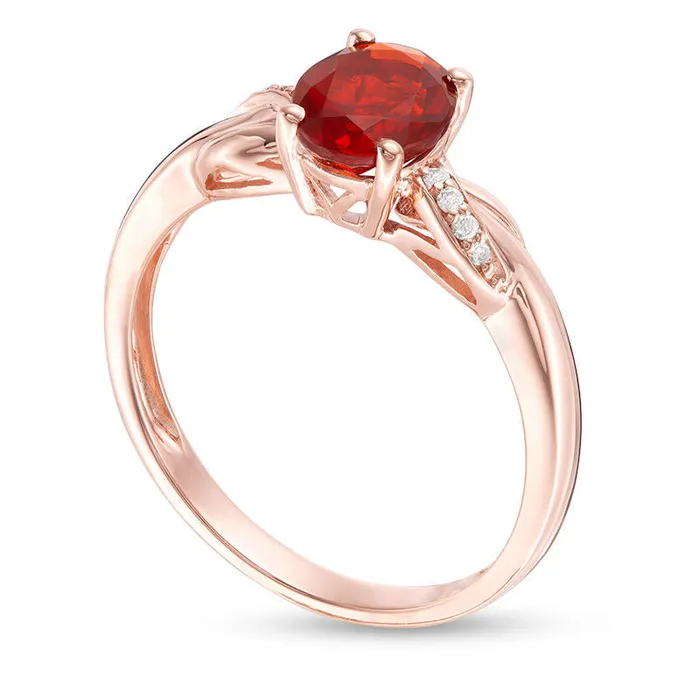 Goldia Rings Oval Fire Opal and Natural Diamond Accent Infinity Knot Ring in Solid 10K Rose Gold Goldia Rings Oval Fire Opal and Natural Diamond Accent Infinity Knot Ring in Solid 10K Rose Gold