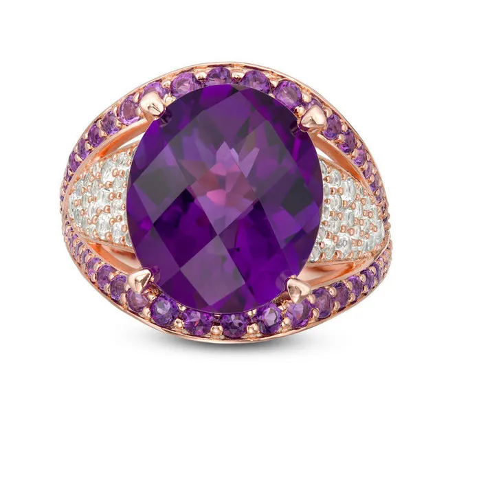 Goldia Rings Oval LabCreated Amethyst and White Sapphire Crossover Ring in Sterling Silver with Solid 14K Rose Gold Plate Goldia Rings Oval LabCreated Amethyst and White Sapphire Crossover Ring in Sterling Silver with Solid 14K Rose Gold Plate