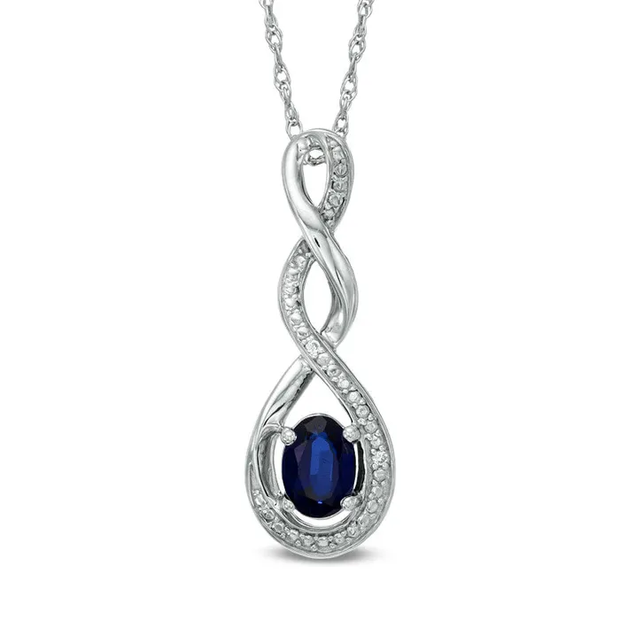Goldia Rings Oval LabCreated Blue Sapphire and Diamond Accent Infinity Twist Pendant in Sterling Silver Goldia Rings Oval LabCreated Blue Sapphire and Diamond Accent Infinity Twist Pendant in Sterling Silver