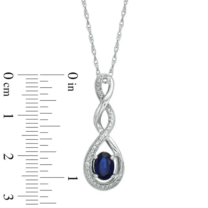 Goldia Rings Oval LabCreated Blue Sapphire and Diamond Accent Infinity Twist Pendant in Sterling Silver Goldia Rings Oval LabCreated Blue Sapphire and Diamond Accent Infinity Twist Pendant in Sterling Silver