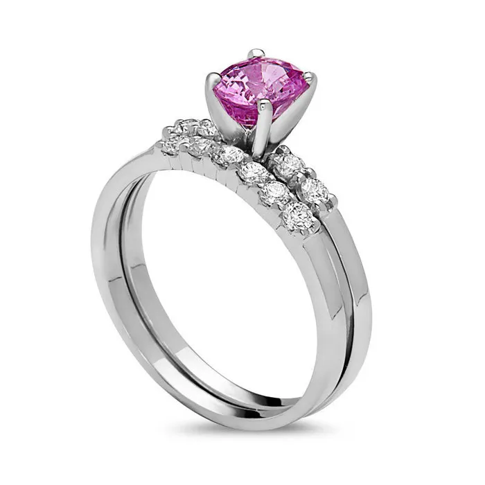 Goldia Rings Oval Pink Sapphire and 033 CT TW Natural Diamond Bridal Engagement Ring Set in Solid 14K White Gold Goldia Rings Oval Pink Sapphire and 033 CT TW Natural Diamond Bridal Engagement Ring Set in Solid 14K White Gold
