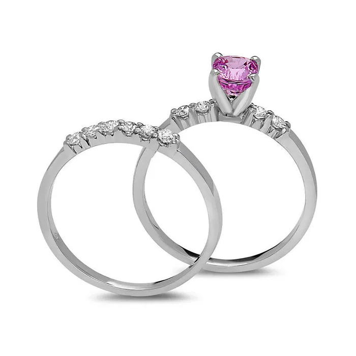 Goldia Rings Oval Pink Sapphire and 033 CT TW Natural Diamond Bridal Engagement Ring Set in Solid 14K White Gold Goldia Rings Oval Pink Sapphire and 033 CT TW Natural Diamond Bridal Engagement Ring Set in Solid 14K White Gold