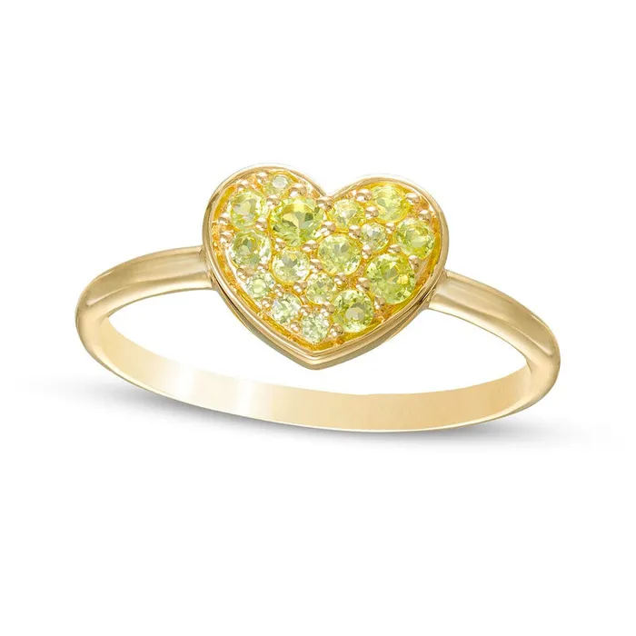 Goldia Rings Peridot Cluster Heart Ring in Solid 10K Yellow Gold