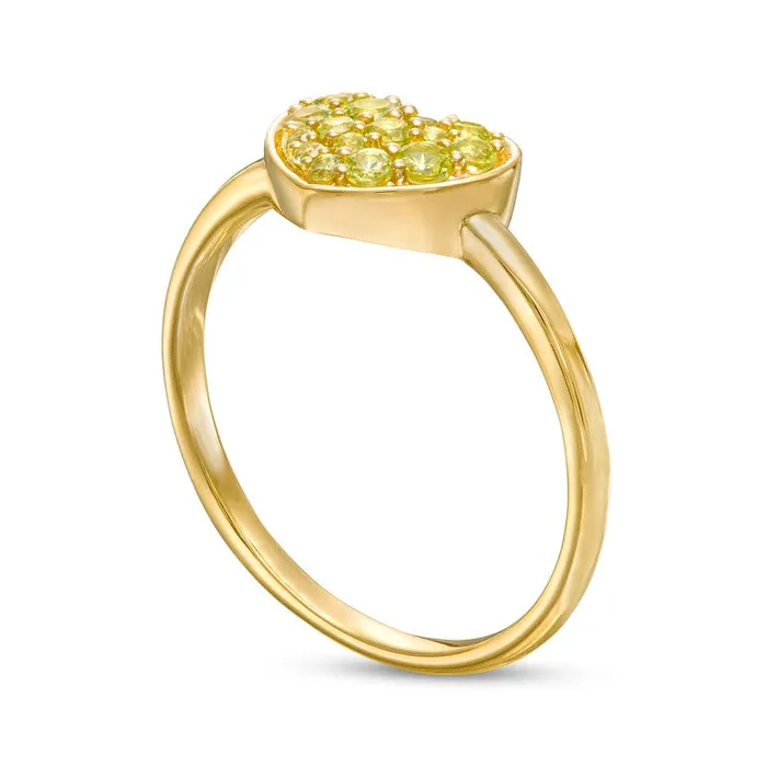 Goldia Rings Peridot Cluster Heart Ring in Solid 10K Yellow Gold