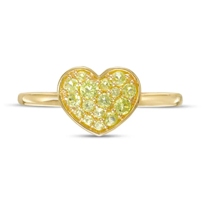 Goldia Rings Peridot Cluster Heart Ring in Solid 10K Yellow Gold