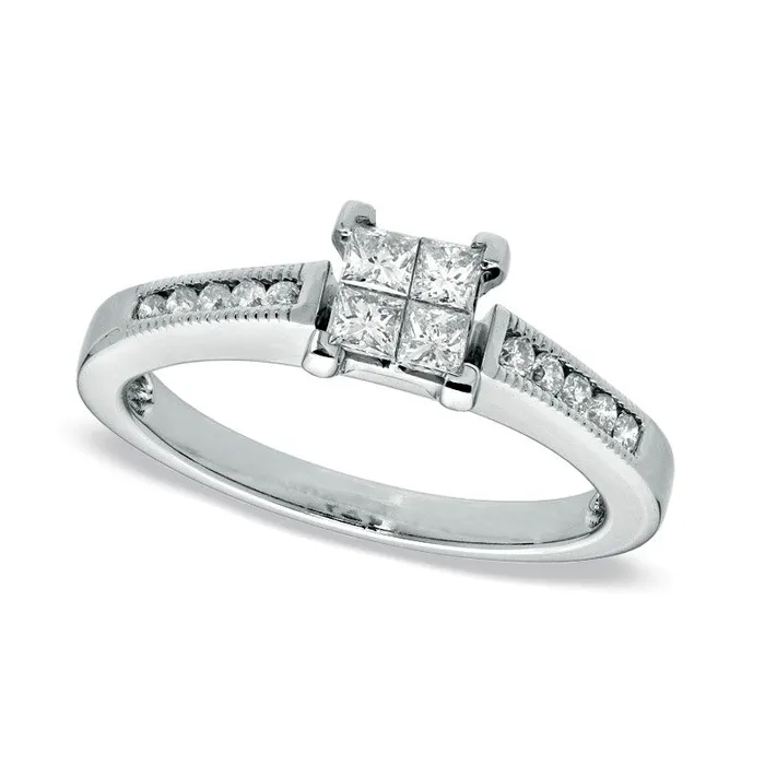 Goldia Rings Previously Owned 050 CT TW Quad Natural Diamond Engagement Ring in Solid 10K White Gold Goldia Rings Previously Owned 050 CT TW Quad Natural Diamond Engagement Ring in Solid 10K White Gold