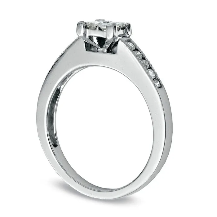 Goldia Rings Previously Owned 050 CT TW Quad Natural Diamond Engagement Ring in Solid 10K White Gold Goldia Rings Previously Owned 050 CT TW Quad Natural Diamond Engagement Ring in Solid 10K White Gold