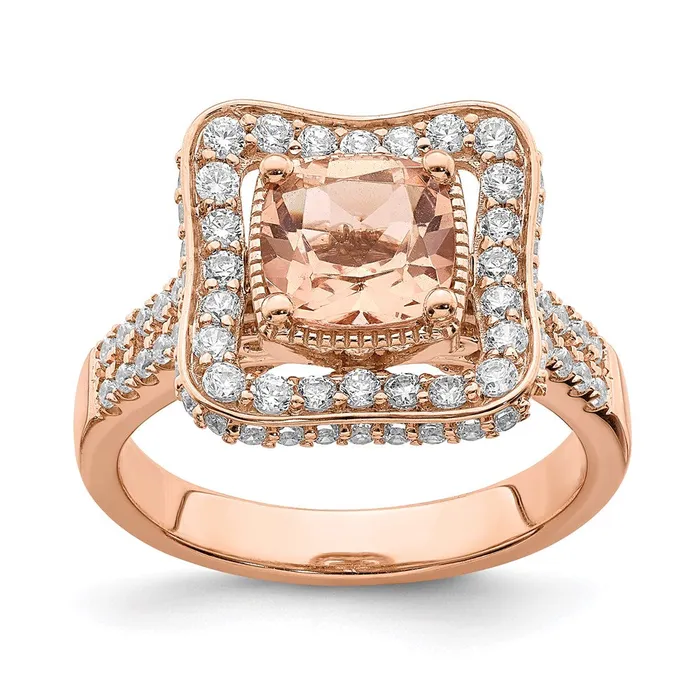 Goldia Rings Solid 14k Rose Gold Morganite Simulated CZ Halo Engagement Ring Goldia Rings Solid 14k Rose Gold Morganite Simulated CZ Halo Engagement Ring