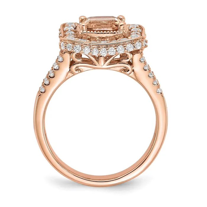 Goldia Rings Solid 14k Rose Gold Morganite Simulated CZ Halo Engagement Ring