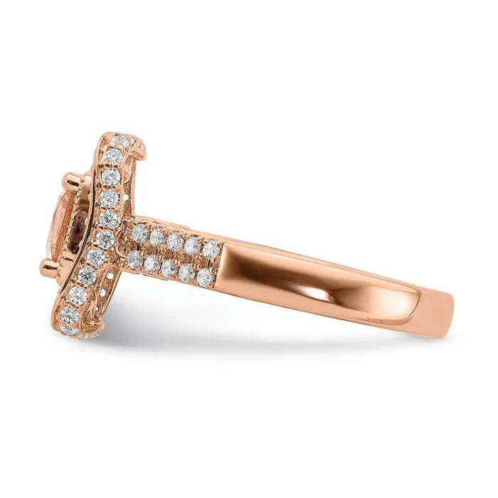 Goldia Rings Solid 14k Rose Gold Morganite Simulated CZ Halo Engagement Ring