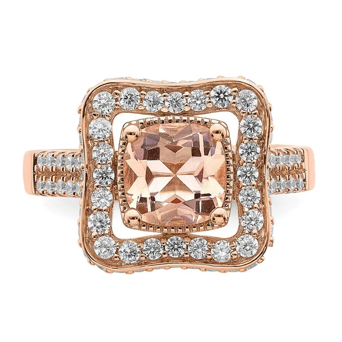 Goldia Rings Solid 14k Rose Gold Morganite Simulated CZ Halo Engagement Ring