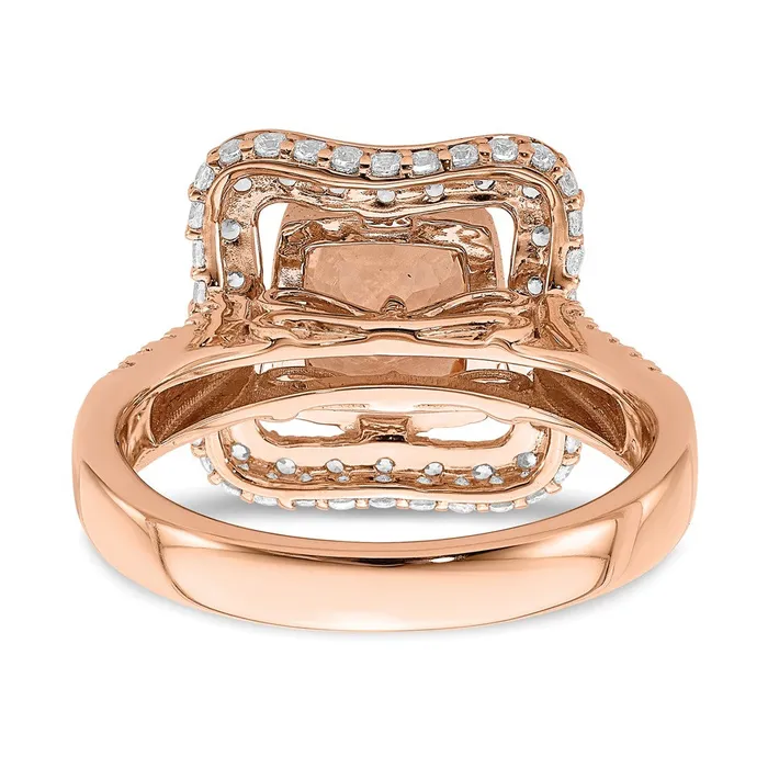 Goldia Rings Solid 14k Rose Gold Morganite Simulated CZ Halo Engagement Ring