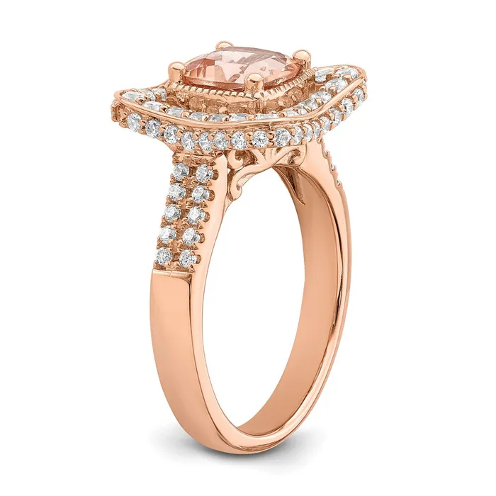 Goldia Rings Solid 14k Rose Gold Morganite Simulated CZ Halo Engagement Ring