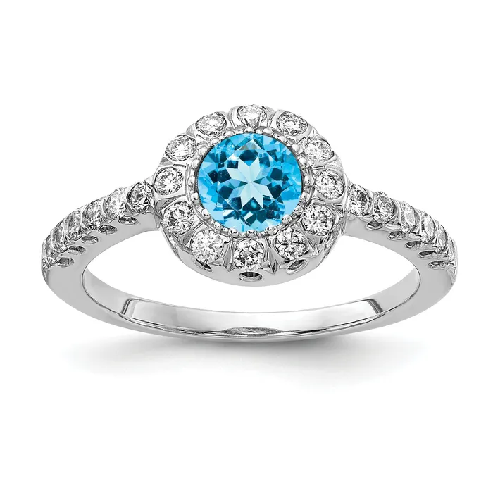 Goldia Rings Solid 14k White Gold 5mm Simulated Blue Topaz AA CZ Ring