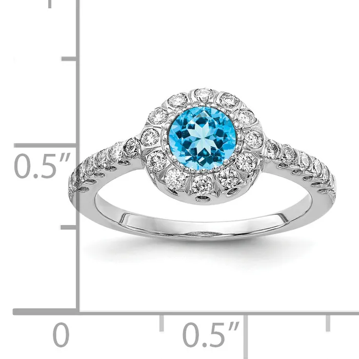 Goldia Rings Solid 14k White Gold 5mm Simulated Blue Topaz AA CZ Ring