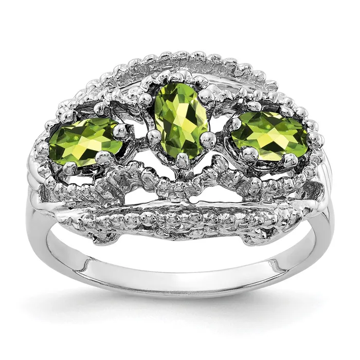 Goldia Rings Solid 14k White Gold 5x3mm Oval Simulated Peridot Ring