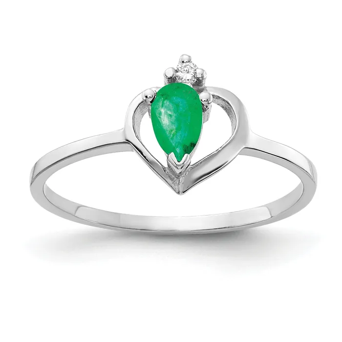 Goldia Rings Solid 14k White Gold 5x3mm Pear Simulated Emerald AAA CZ Ring