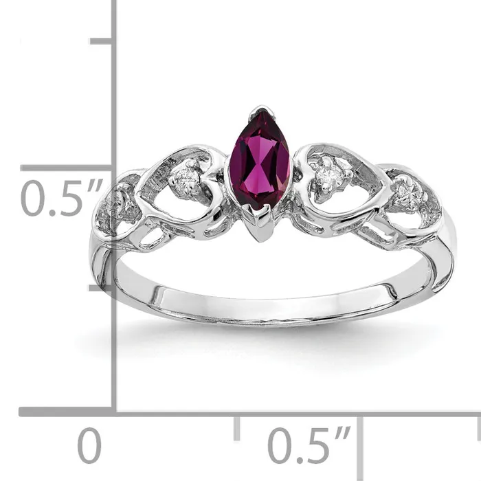 Goldia Rings Solid 14k White Gold 6x3mm Marquise Rhodolite Simulated Garnet VS CZ Ring